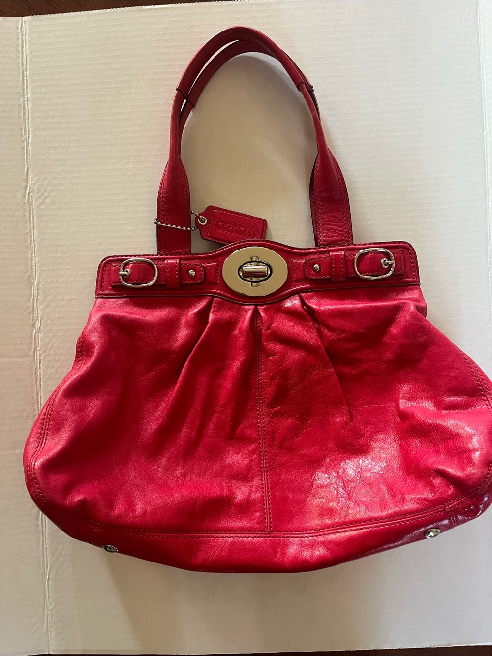 Coach Red Leather Pleated Turnlock Shoulder Bag excellent condition used once